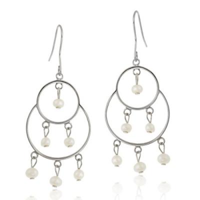 Sterling Silver Freshwater Cultured White Pearl Chandelier Earrings