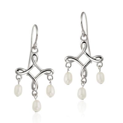 Sterling Silver White Freshwater Cultured Pearl Chandelier Earrings