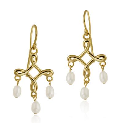 18K Gold over Sterling Silver White Freshwater Cultured Pearl Chandelier Earrings