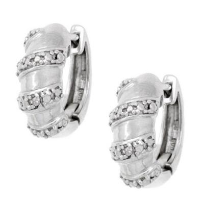 Sterling Silver Diamond Accent Swirl Hoop Huggie Earrings