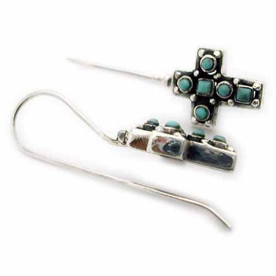 Sterling Silver Turquoise inlay  Cross earrings