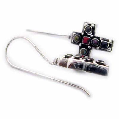 Sterling Silver Multi color inlay Cross earrings