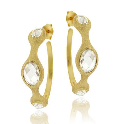 18K Gold over Sterling Silver CZ Brushed Hoop Earrings
