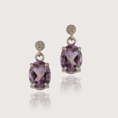 Sterling Silver 4.70 TCW Oval Amethyst and Diamond Earrings