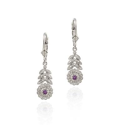 Sterling Silver Amethyst & Diamond Accent Flower DangleEarrings