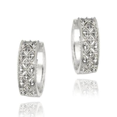 Sterling Silver Diamond Accent Pave Hoop Earrings