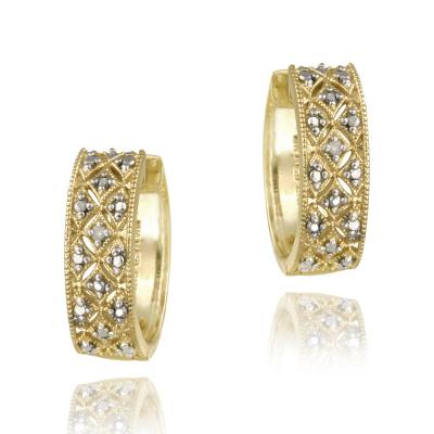 18K Gold over Sterling Silver Diamond Accent Pave Hoop Earrings