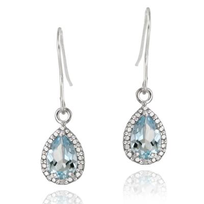 Sterling Silver 3ct Blue Topaz & Diamond Accent Teardrop Dangle Earrings