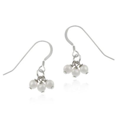Sterling Silver White Freshwater Cultured Pearl Cluster Earrings