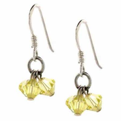 Sterling Silver Yellow Swarovski Elements Cluster Dangle Earrings