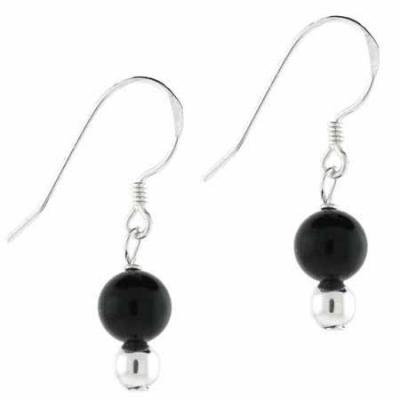 Sterling Silver Black Bead Earrings