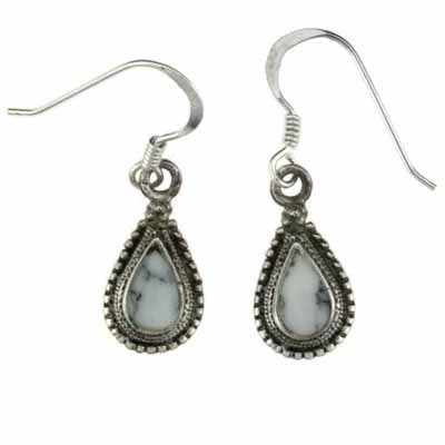 Vintage Silver Fish Hook Genuine Howlite Earrings
