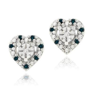 Sterling Silver 1/8ct. TDW Blue Diamond Heart Stud Earrings