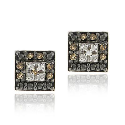 Sterling Silver .13ct. TDW Champagne Diamond Square Stud Earrings