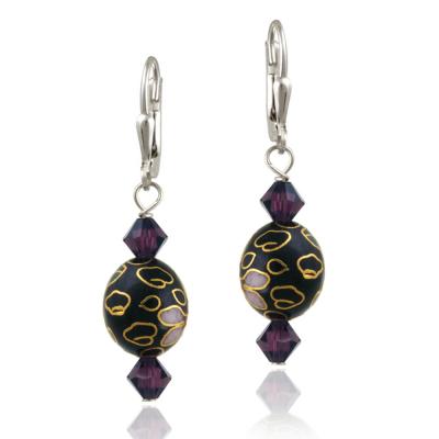 Sterling Silver Swarovski Elements & Blue Cloisonne Oval Bead Dangle Earrings