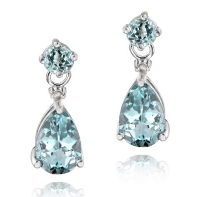 Sterling Silver 3.6 Ct. TGW Blue Topaz & Diamond Accent Teardrop Earrings