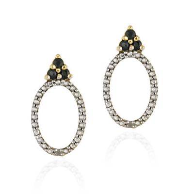 18K Gold over Sterling Silver Sapphire & Diamond Accent Open Oval Drop Earrings