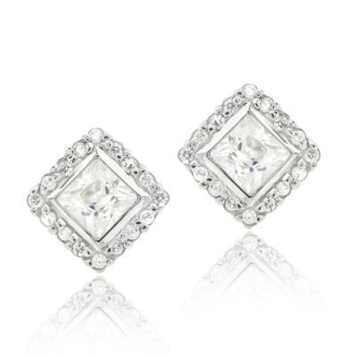 Sterling Silver CZ Princess Cut Stud Earrings
