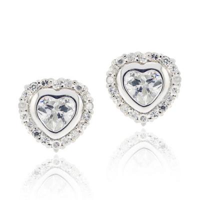 Sterling Silver CZ Heart Stud Earrings