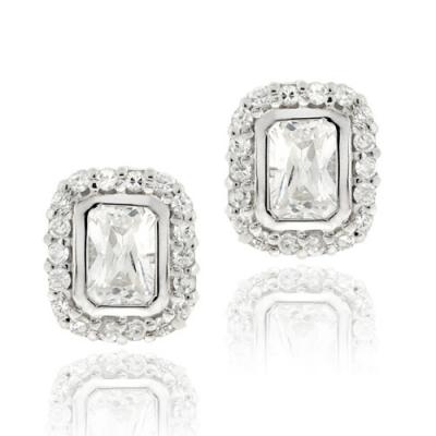 Sterling Silver CZ Emerald Cut Stud Earrings