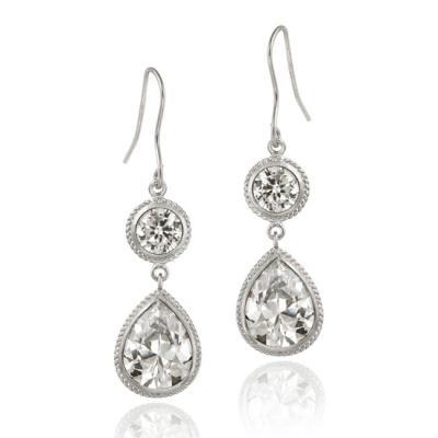 Sterling Silver CZ Circle & Teardrop Dangle Earrings