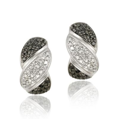 Sterling Silver 1/2ct TDW Black Diamond Swirl Half Hoop Earrings