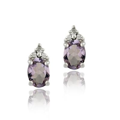 Sterling Silver 1.4ct Amethyst & Diamond Accent Oval Drop Stud Earrings