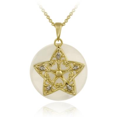 18K Gold over Sterling Silver Diamond Accent Mother of Pearl & Star Charm Necklace