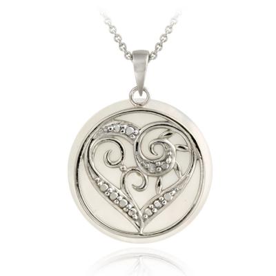 Sterling Silver Diamond Accent Mother of Pearl & Heart Charm Necklace