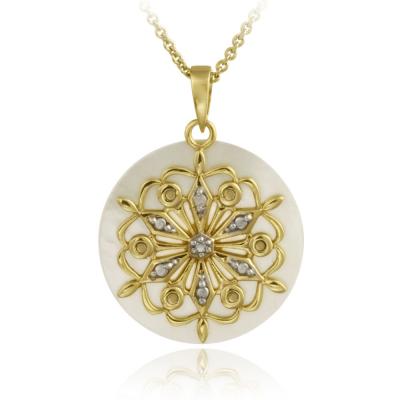 18K Gold over Sterling Silver Diamond Accent Mother of Pearl & Flower Charm Necklace
