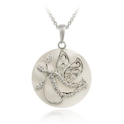Sterling Silver Diamond Accent Mother of Pearl & Dove Charm Necklace