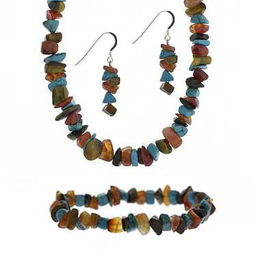 Sterling Silver Multi Color Stone Chip Necklace Set