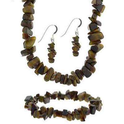 Sterling Silver Tiger Eye Stone Chip Jewelry Set