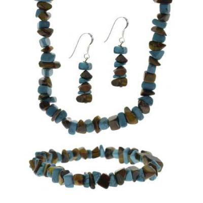 Sterling Silver Tiger Eye And Turquoise Chip Jewelry Set
