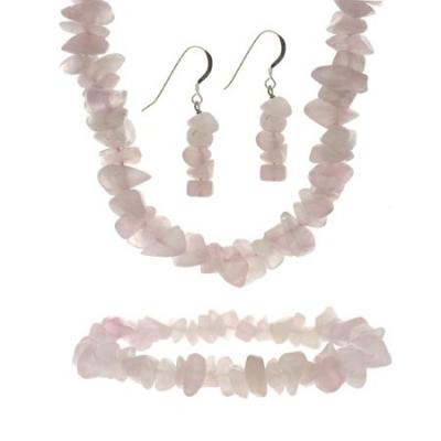 Sterling Silver Rose Quartz Stone Chip Jewelry Set