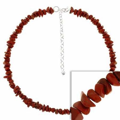 Sterling Silver .925 Genuine Red Jasper Stone Chip Necklace
