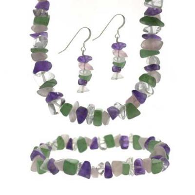 Sterling Silver Multi Color Stone Chip Necklace Jewlery Set