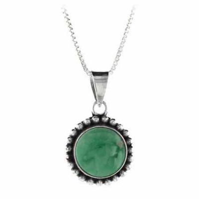 Sterling Silver Genuine Variscite Stone Bali Beaded Circle Pendant
