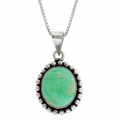 Sterling Silver Variscite Bali Bead Oval Pendant