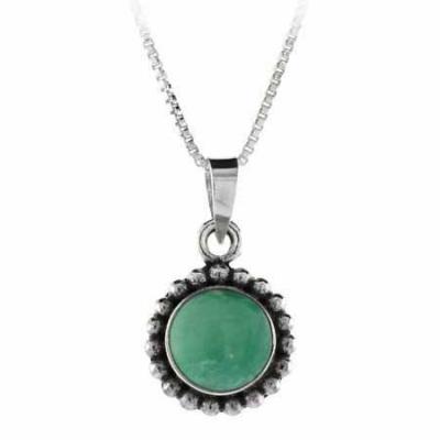 Sterling Silver Variscite Bali Beaded Circle Pendant