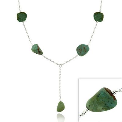 Sterling Silver Genuine Green Turquoise Stone Chain Y Necklace