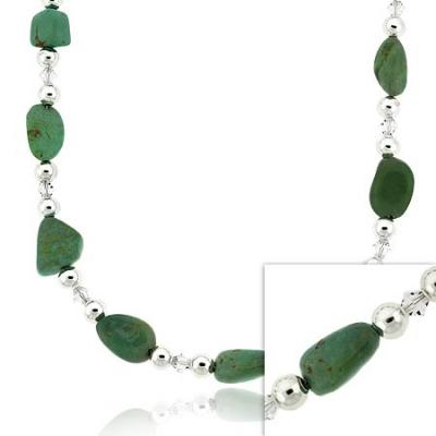 Sterling Silver .925 Bead Genuine Turquoise Swarovski Elements Stone Necklace