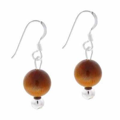 Sterling Silver 6mm Tiger Eye Beaded Dangle Earrings