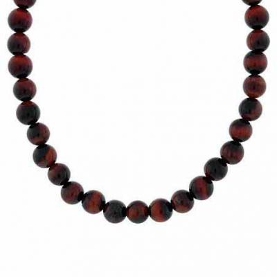 Sterling Silver 6mm Genuine Red Tiger Eye Stone Bead Beaded Chain 15-19' Necklace