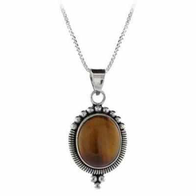 Sterling Silver Tigers Eye Bali Beaded Oval Pendant