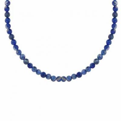 Sterling Silver 4mm Genuine Soda Lite Stone Beaded Chain 15-19' Necklace