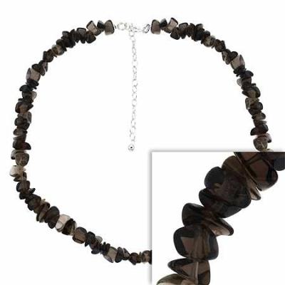 Genuine Smokey Quartz Stone Sterling Silver .925 Chip Necklace 15-18'
