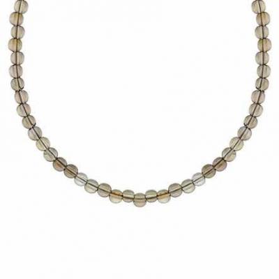 Sterling Silver 4mm Genuine Smokey Quartz Stone Bead Beaded Chain 15-19' Necklace