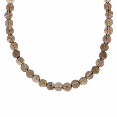 Sterling Silver 6mm Genuine Smokey Quartz Stone Bead Beaded Chain 15-19' Necklace