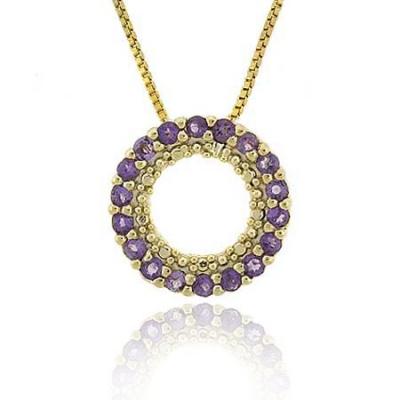 18K Gold over Sterling Silver 1/2ct Amethyst Circle Eternity Pendant